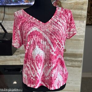INC International Concepts Short Sleeve Pink Embellished‎ Top. Size PS (434)